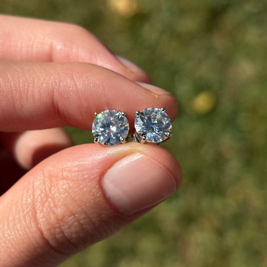 Sterling Silver Round Moissanite Earrings