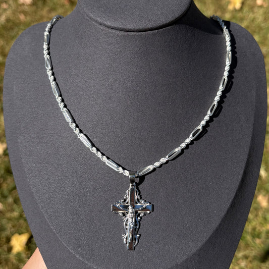 Silver Crucifix Pendant with Vines