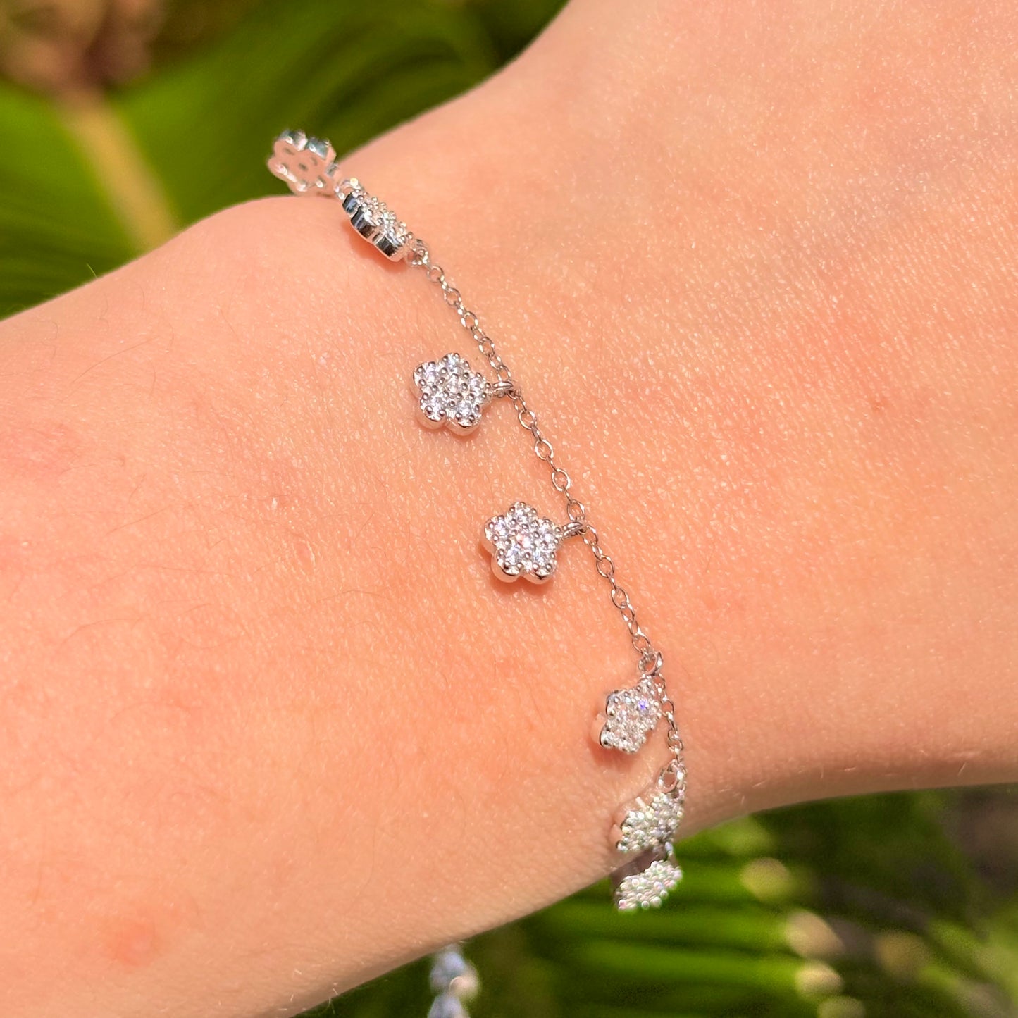 Adjustable Sterling Silver Flower Bracelet