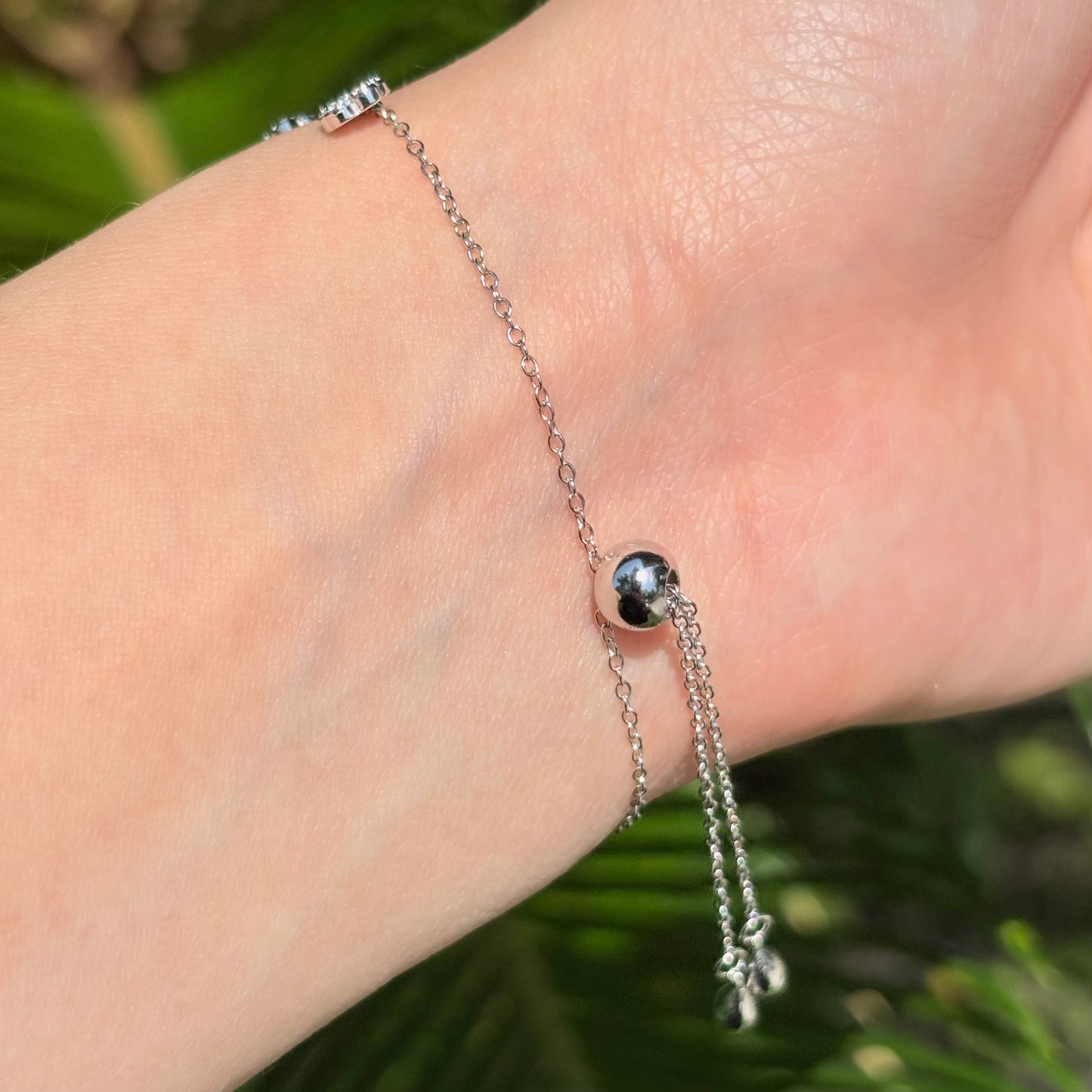 Adjustable Sterling Silver Flower Bracelet