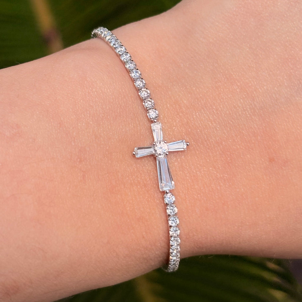 Adjustable Sterling Silver Cross Bracelet
