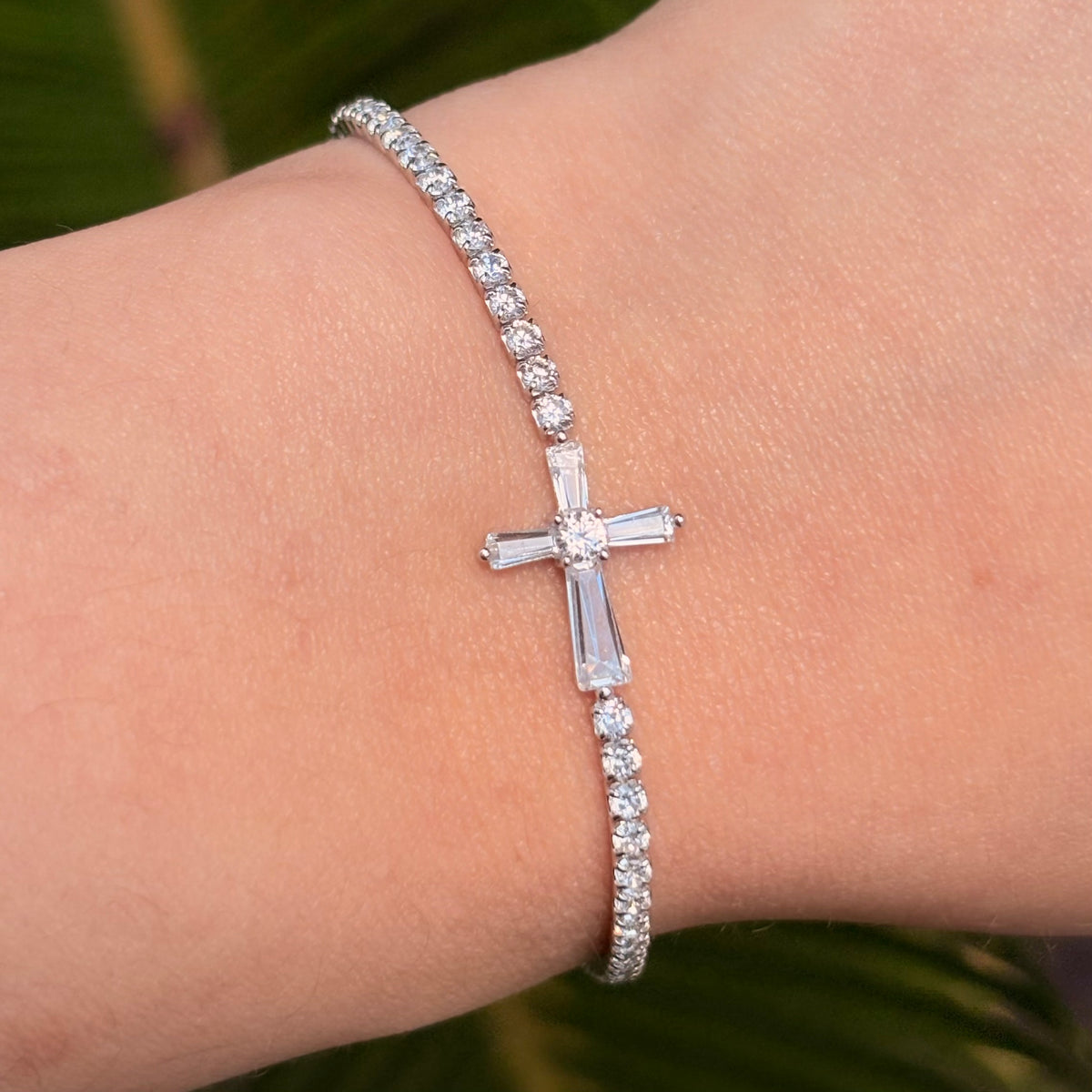 Adjustable Sterling Silver Cross Bracelet
