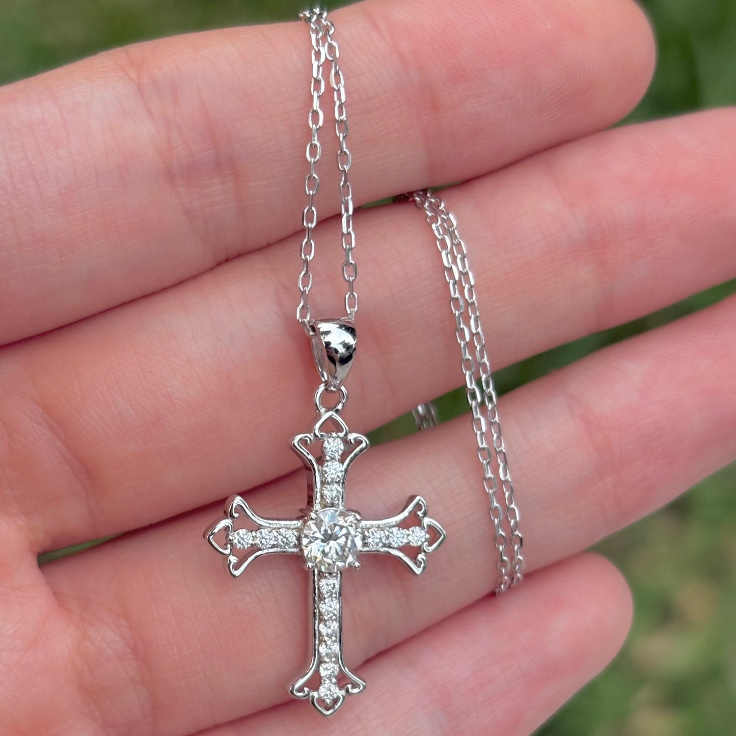 Sterling Silver Moissanite Cross Pendant