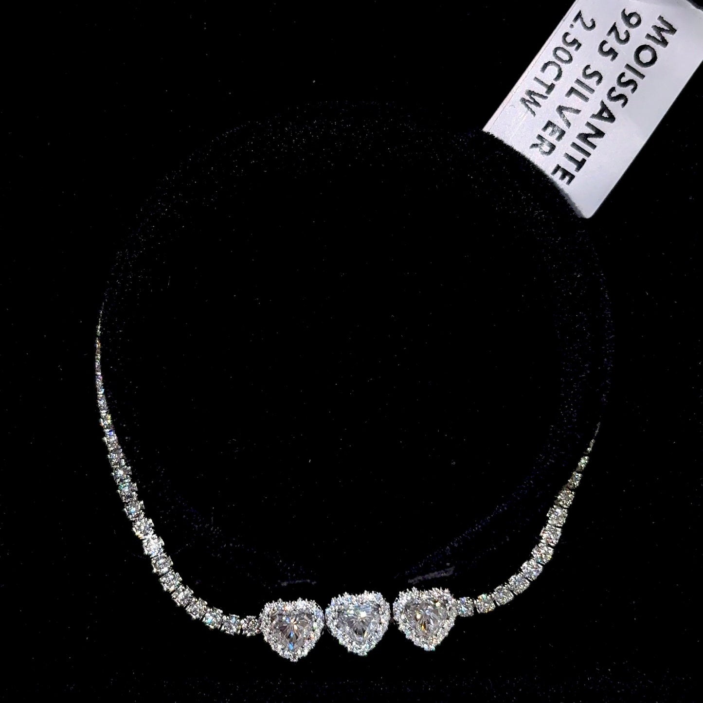 3 Heart Sterling Silver Moissanite Bracelet