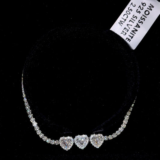 3 Heart Sterling Silver Moissanite Bracelet