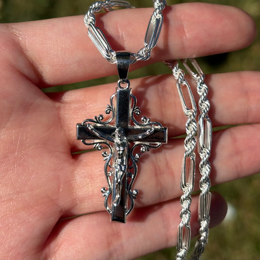 Silver Crucifix Pendant with Vines