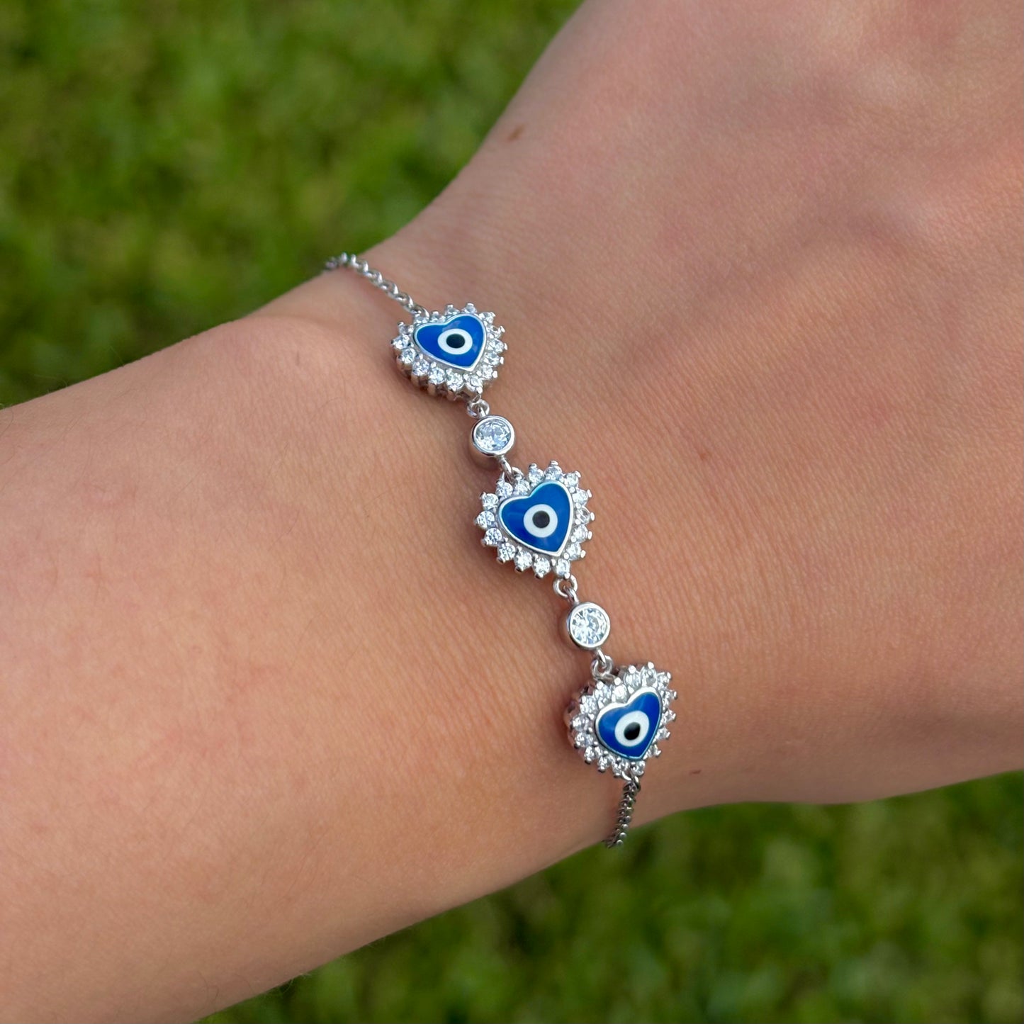 3 Blue Heart Evil Bracelet