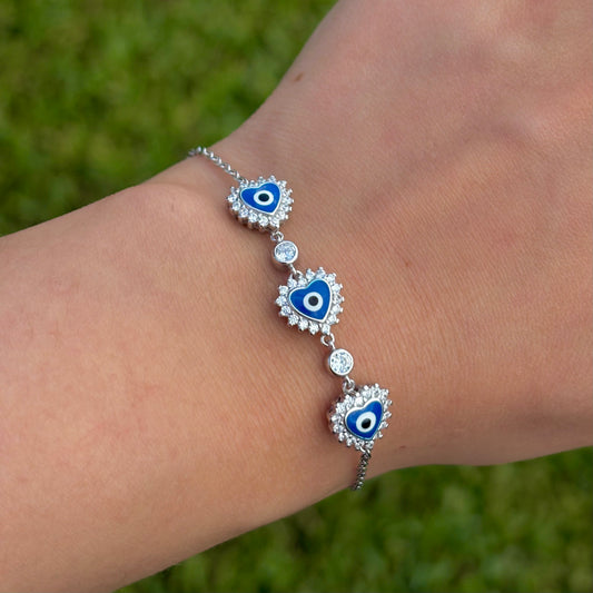 3 Blue Heart Evil Bracelet