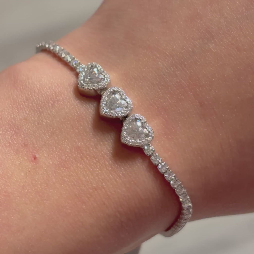 3 Heart Sterling Silver Moissanite Bracelet