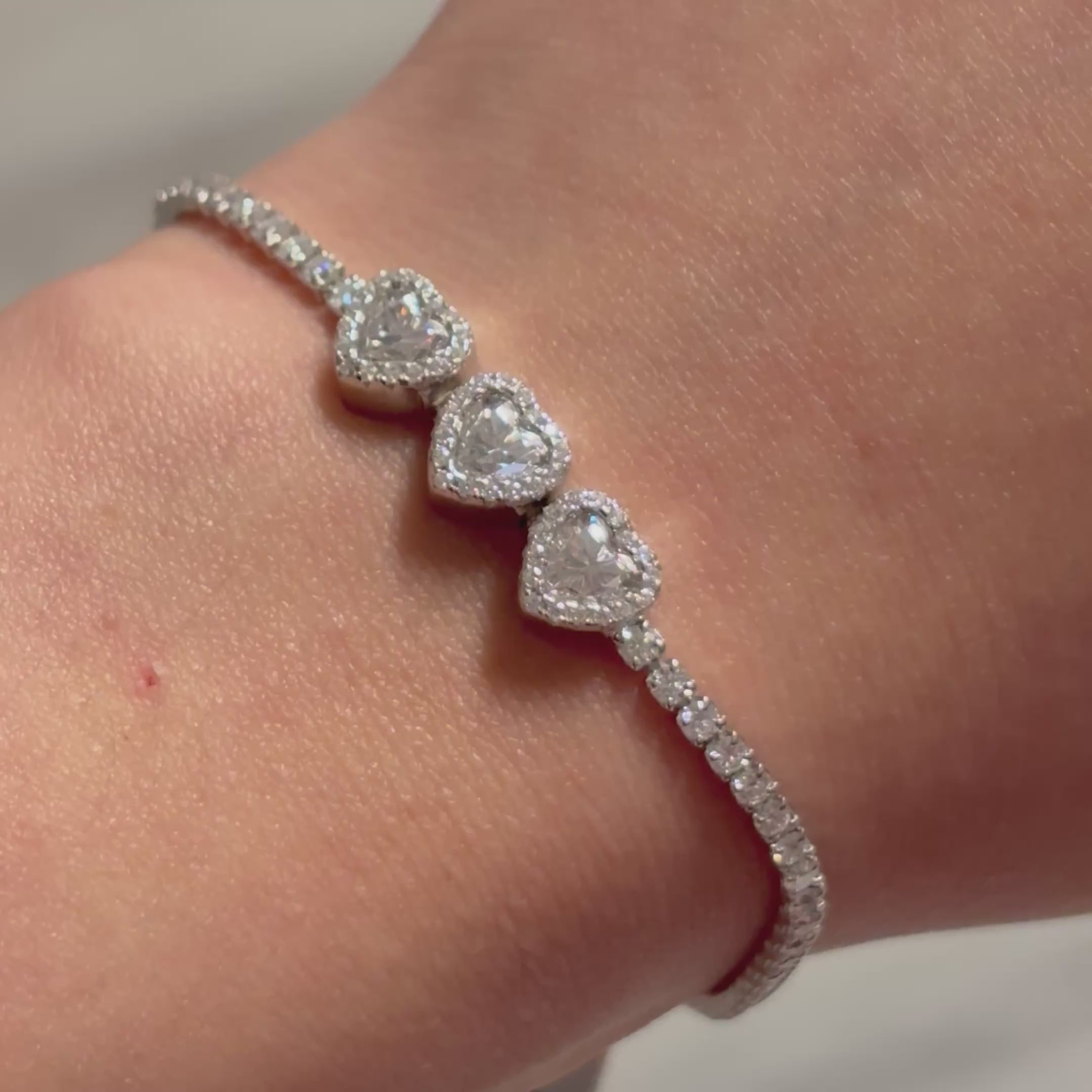 3 Heart Sterling Silver Moissanite Bracelet