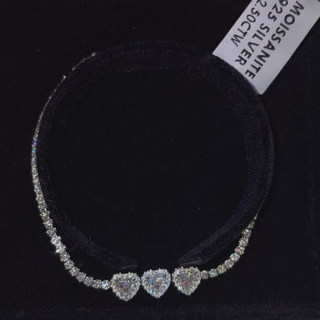 3 Heart Sterling Silver Moissanite Bracelet