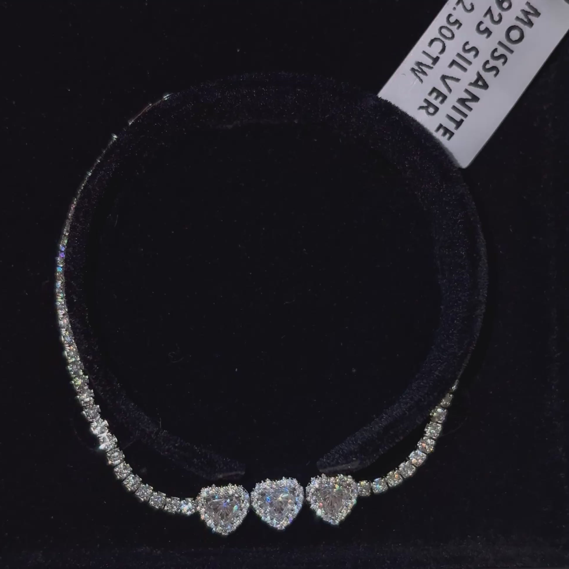 3 Heart Sterling Silver Moissanite Bracelet